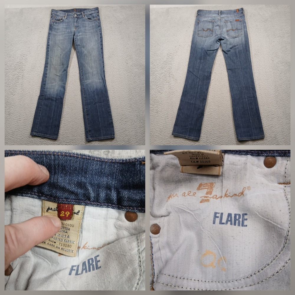 7 For All Mankind Flare Leg Jeans Womens 29 Blue Denim Cotton Lycra U076080U EUC